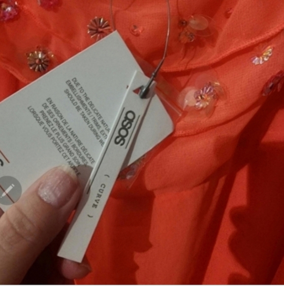🍁STUNNING!!!!!! RARE HTF NWT ASOS 18 NEON CORAL EMBELLISHED OFF SHOULDer dress - Picture 7 of 8